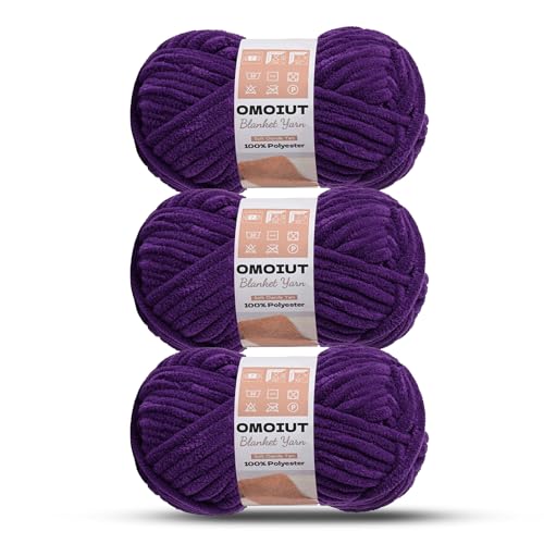 Image of 3 Pack of Violet Chunky Chenille Yarn for Crocheting, Soft Baby Blanket Yarn, Chunky Knit Blanket Crochet Yarn, #7 Super Bulky, 10.6oz /164 yds Fluffy Velvet Amigurumi Yarn