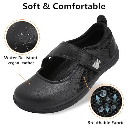 BARERUN Womens Walking Shoes Classic Mary Jane Flats Wide Toe Diabetic Shoes for Women Adjustable Breathable Lightweight Daily Barefoot Shoes2
