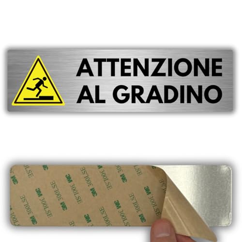 LEIASA | Segnale adesivo Attenzione Gradino - 5x18 cm - Spessore 0,8 mm - Alluminio - Targa avvertimento gradino - Segnale attenzione dislivello - Precauzione gradino (Cartello Gradino)