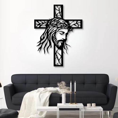 Croix Jésus en métal moderne, sculpture murale dorée d'exception - 5