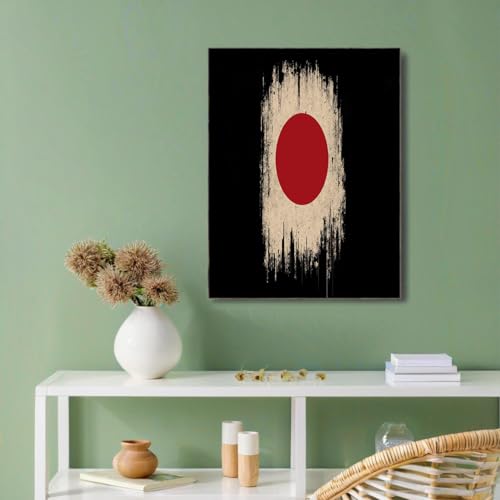 GUCSMN Carteles e Impresiones Imágenes Lienzo de Bandera De Japón, Rojo negro Pintura Arte Rupestre Arte de Paredcoración Sala Estar Oficina y Baño - 80x120cm (Sin Marco)