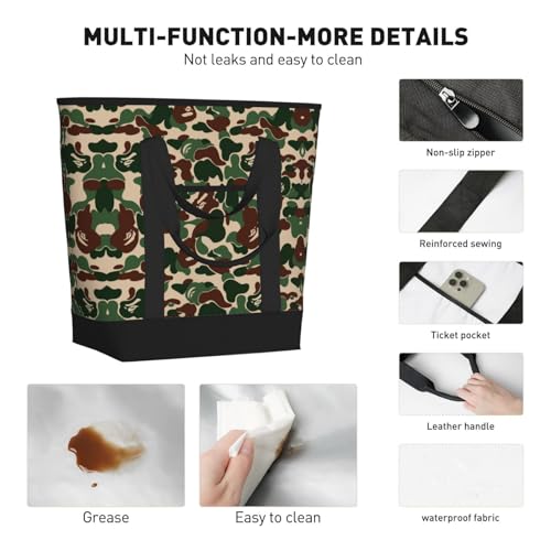 Aniaml Camouflage Green Print Tote Bag Adult Heavy Duty For Picnic Beach Camping Large Capacity Insulated Tote Bag3