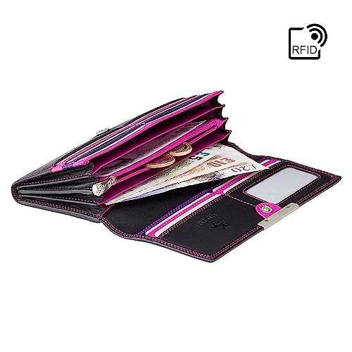 Visconti RIO 11 Ladies Large Soft Leather Wallet Purse Clutch (Black/Pink)4