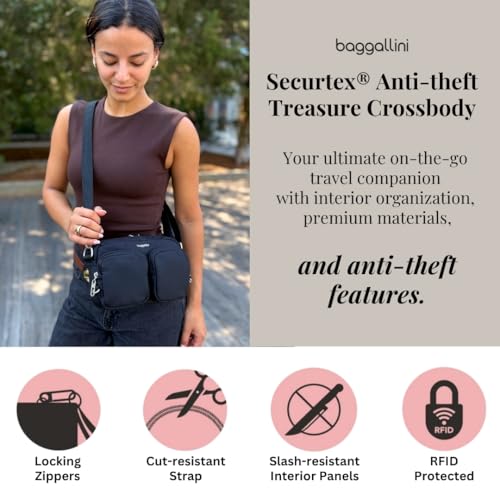 Baggallini Securtex Anti-Theft Treasure Crossbody 9"x5.5" Lightweight Travel Purse with RFID Card Slots Locking Zippers2