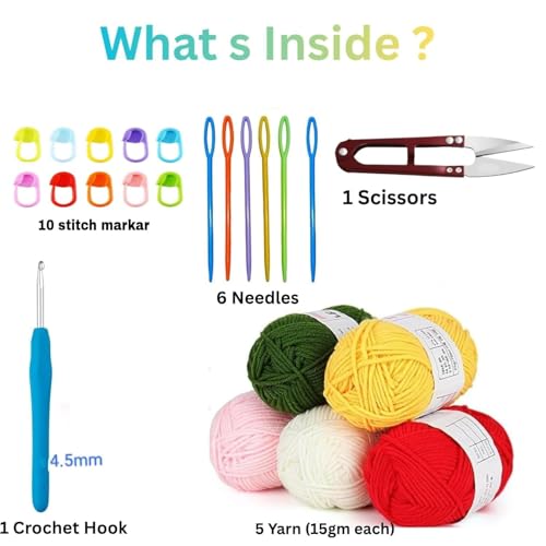 Image of Dodhar Complete Crochet Kit for Beginners - Yarn Set with Ergonomic Crochet Hooks, Needles, Stitch Markers, & Accessories, DIY Crocheting Starter Kit for Adults & Kids (k Yarn kit)