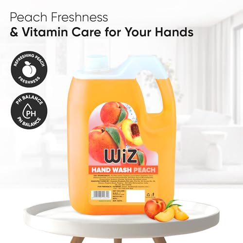 Image of Wiz Peach Handwash Liquid Soap Refill Can - 5L | Germ Protection | Hand Wash with Added pH-Balanced & Moisturizers for Soft & Gentle Hands | Suitable for all Skin Types