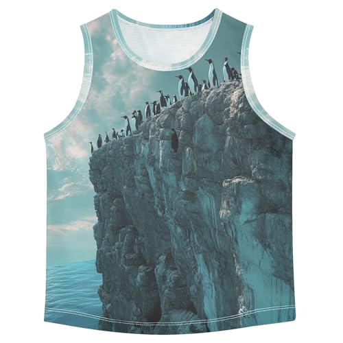 Boys Tank Top Shirts Penguin Ocean Landscapes Sleeveless T-Shirts Crew Neck for Kids Clothing Children