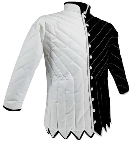 handmade gambeson cotton gambeson padded gambeson full sleeve gambeson medieval armor historical reenactment clothing black and white gambeson button up gambeson (XL)