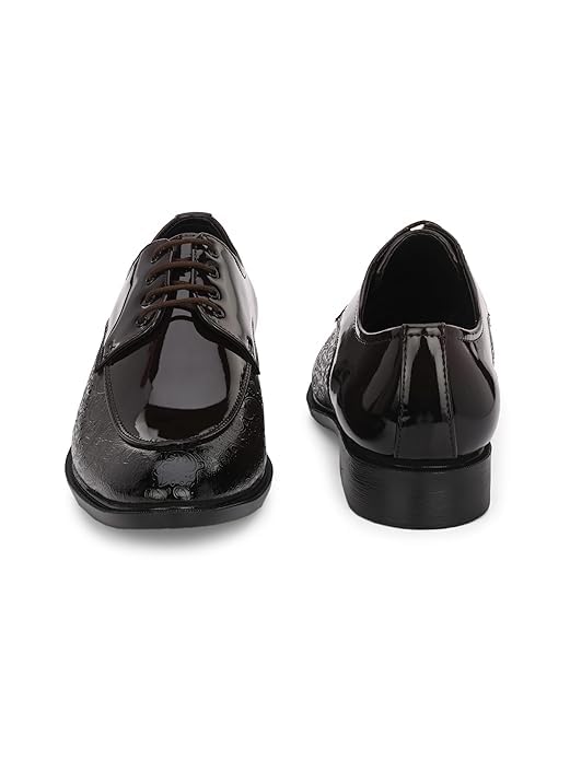 Image of STANPHORD Men Formal Derby Shoes | Textured Patent Leather Lace-Up | Cushioned Insole | Office Business Lightweight Dress Shoes (TPAL 7222)