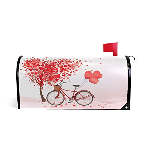 WOOR Valentines Day Red Love Heart Bicycle Valentine's Magnetic Magnetic Mailbox Cover Standard Size for Garden Yard Outdoor Decorations-18 x 20.8
