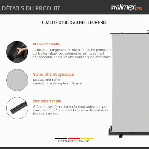 Fond Enroulable walimex Pro Gris 155x200cm Arrière-Plan Visioconférence - 4