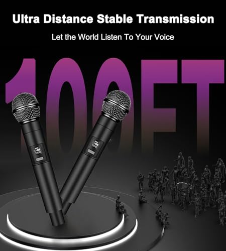 Wireless Microphone for Singing Portable Rechargeable Dual Handheld Cordless Metal Singing Microphone for 2 People for Speech, Church, Party, Home KTV, DJ,Wedding - Image 4