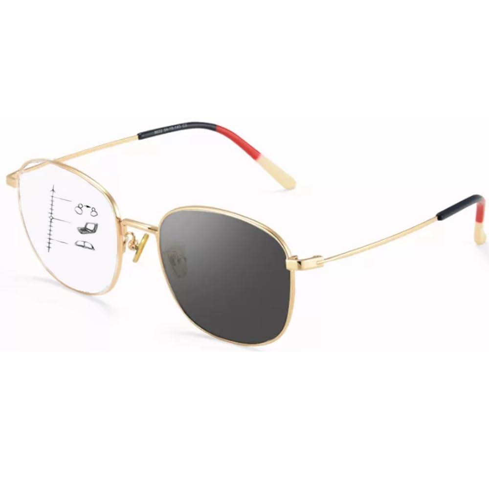 NILZA Lectores De Sol Gran Redondo Gafas Presbicia Anteojos Progresivo Multifocal Gafas De Lectura Metal Moda Gafas De Sol Oro (Color : Gold, Size : +1.25)