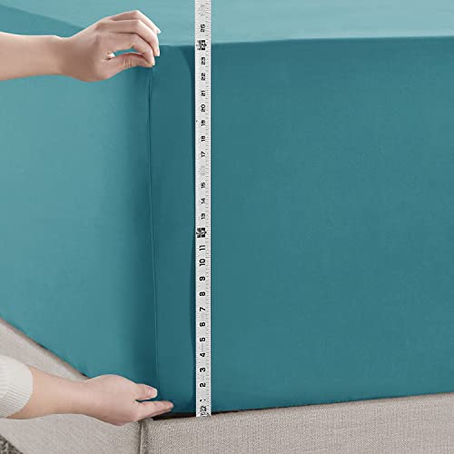 Image of Hearth & Harbor Extra Deep Pocket Full Fitted Sheet - Fits 18 to 24 Inch Mattress - Ultra Soft 1800 Microfiber, Wrinkle-Free & Breathable - Hotel Luxury Fitted Sheet Only, Teal
