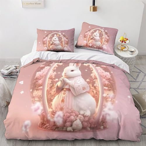 Housse de couette lapin 3 pièces parure de lit double microfibre 200x200 - 4