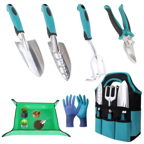 Garden Tools, Gardening Tool Set with Non-Slip Handles, Lightweight Aluminum Alloy Rust-Proof Gardening Hand Tools with Gloves Ideal Gardening Tools Gifts for Women and Men