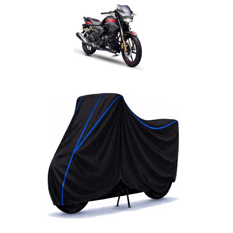 Image of TVS Apache RTR 180 bs6 Bike Cover Water Resistant Universal Motorcycle Rain | Heavy Duty UV Protection, Dust, Scratch Indoor Outdoor All Weather with Black Blue Piping Elastic