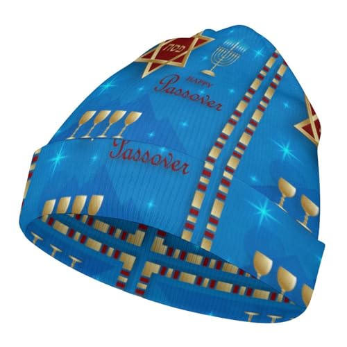 Happy Traditional Jewish Passover Kids Beanie Hat for for Girls Boys Children Cap Winter Knitted Chemo Cancer Headwear Accessories Gifts Decoration Black