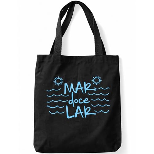 Ecobag Preta Mar doce Lar Bolsa de Moda Praia Sacola Feminina Ecológica Algodão Cru Tote Bag