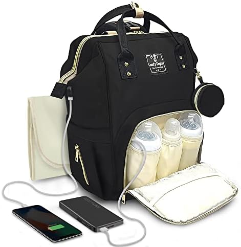ComfyDegree Nappy Changing Backpack Waterproof Large Capacity Baby Travel Bag Rucksack w/ Pacifier Holder, USB Port Stroller Straps & Insulated Bottle Warmer Pockets for Mom and Dad
