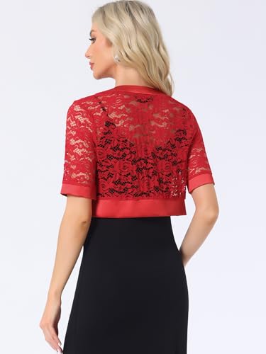 Image of Allegra K Lace Shrug for Women's Cropped Sheer Floral Lace Shrug for Evening Dresses