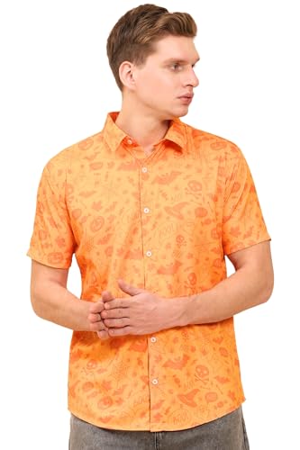 Image of ENCIGER Mens Printed Casual Shirts Short Sleeves Button Down Tropical Shirts (MS1 Orange XL)