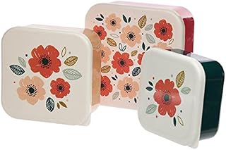 Puckator Pick Of The Bunch Poppy Fields Red Reusable Lidded Snack Pot Lunch Box Set of 3, BPA Free PVC, Work School Travel Home, Medium 4.5x10x10cm Large 5.5x11.5x11.5cm Xlarge 6x13.5x13.5cm