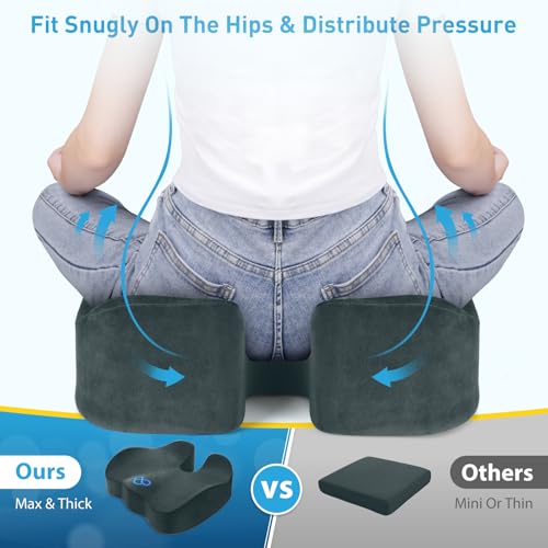 Image of BlissTrends Seat Cushion,Thick Memory Foam Cushions for Office Chair, Car Seat, Airplane, Relieving Pressure Tailbone Sciatica Back Pain for Office Workers, Car Drivers 4.7in Thick DarkGreen