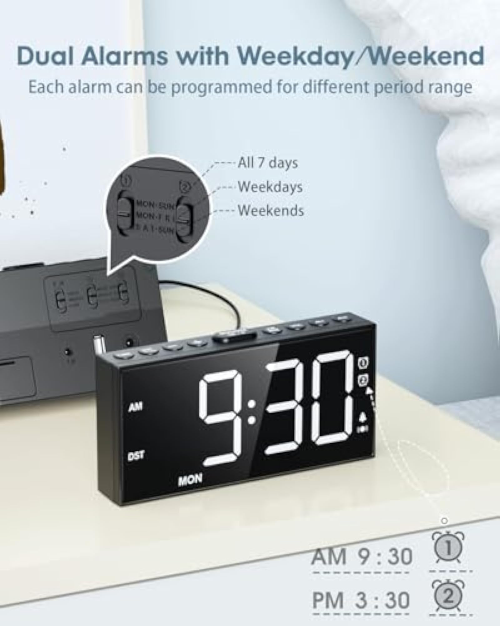 Vibrating Alarm Clock with Bed Shaker for Heavy Sleepers