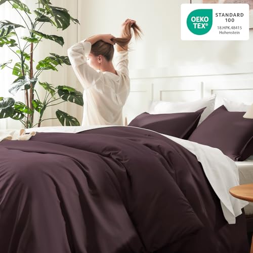 Image of Litanika Queen Comforter Set Plum, 3 Pieces Lightweight Fluffy Solid Bedding Comforter Set, Down Alternative Comforter All Season Bed Set Gift Choice