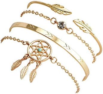 Shining Diva Fashion Set Of 4 Stylish Multilayer Crystal Bangle Charm Bracelet for Women (Golden) (rrsd10711b), One Size