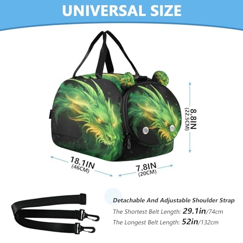 YETTASBIN Sport Travel Duffel Bag for Girls Boys, Dragon Large Waterproof Weekender Overnight Bag, Detachable Shoulder Strap Gym Bag with Shoe Compartment & Wet Pocket3