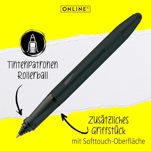 ONLINE Schreiblern-Füller und Rollerball Switch Starter Set Nero Schwarz I Schreibset für Schreibanfänger Anfänger-Feder für Rechtshänder I Ergonomischer Tintenpatronen-Roller für Schüler I Stylus-Tip