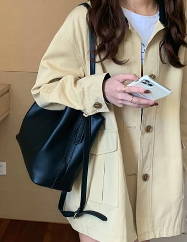 Soft PU Leather Bucket Bag for Women Trendy Crossbody Shoulder Purses Large Handbags Tote Bag Satchels with Zipper4