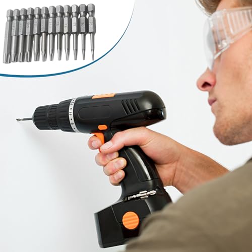 12 Pcs Screwdriver Sets,Star Bit,Security Hex,T5 50mm Length S2 Bits Electricians Shank Flat Head Drill,Magnetic 1/4 inch Driver Air Tools with Hole,Slotted Tip T6 T7 T8 T9 T10 T15 T20 T25 T27 T30 T40 - Image 7