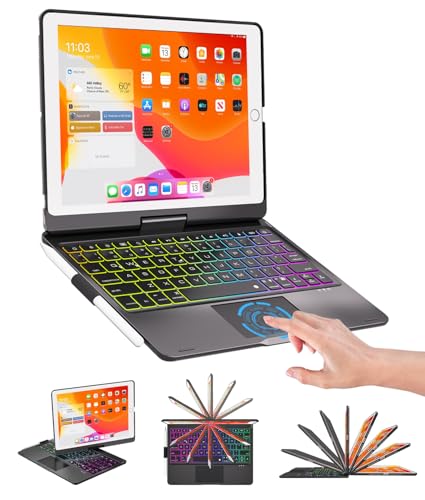 Image of BABG Keyboard Case for iPad 9th Generation, 360 Rotatable Backlit Keyboard with Pencil Holder for 10.2 inch iPad 9th Gen 2021 / 8th Gen 2020 / 7th Gen 2019 and iPad Air 3 / Pro 10.5 inch -Shiny Black