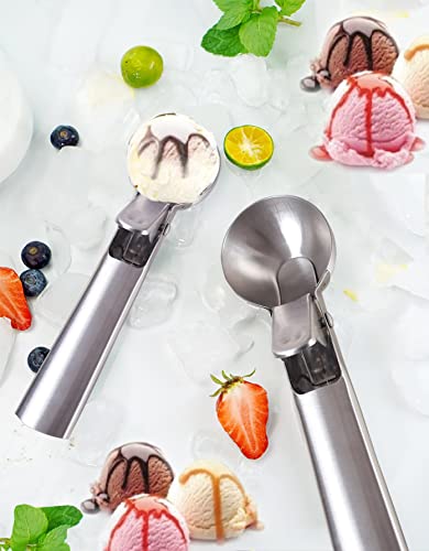 Tyzine Solid Stainless Steel Ice Cream Scoop, Fruits Scoop, With Trigger, Stainless Steel,Easy To Use,Convenient, Fast And Durable.perfect For Frozen Yogurt, Gelatos, Sundaes #TOP3
