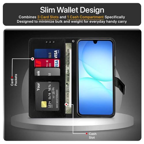 Image of WOW IMAGINE Shock Proof Flip Cover Back Case Cover for Samsung Galaxy M17 5G | A17 5G | F17 5G (Flexible | Leather Finish | Card Pockets Wallet & Stand | Black)