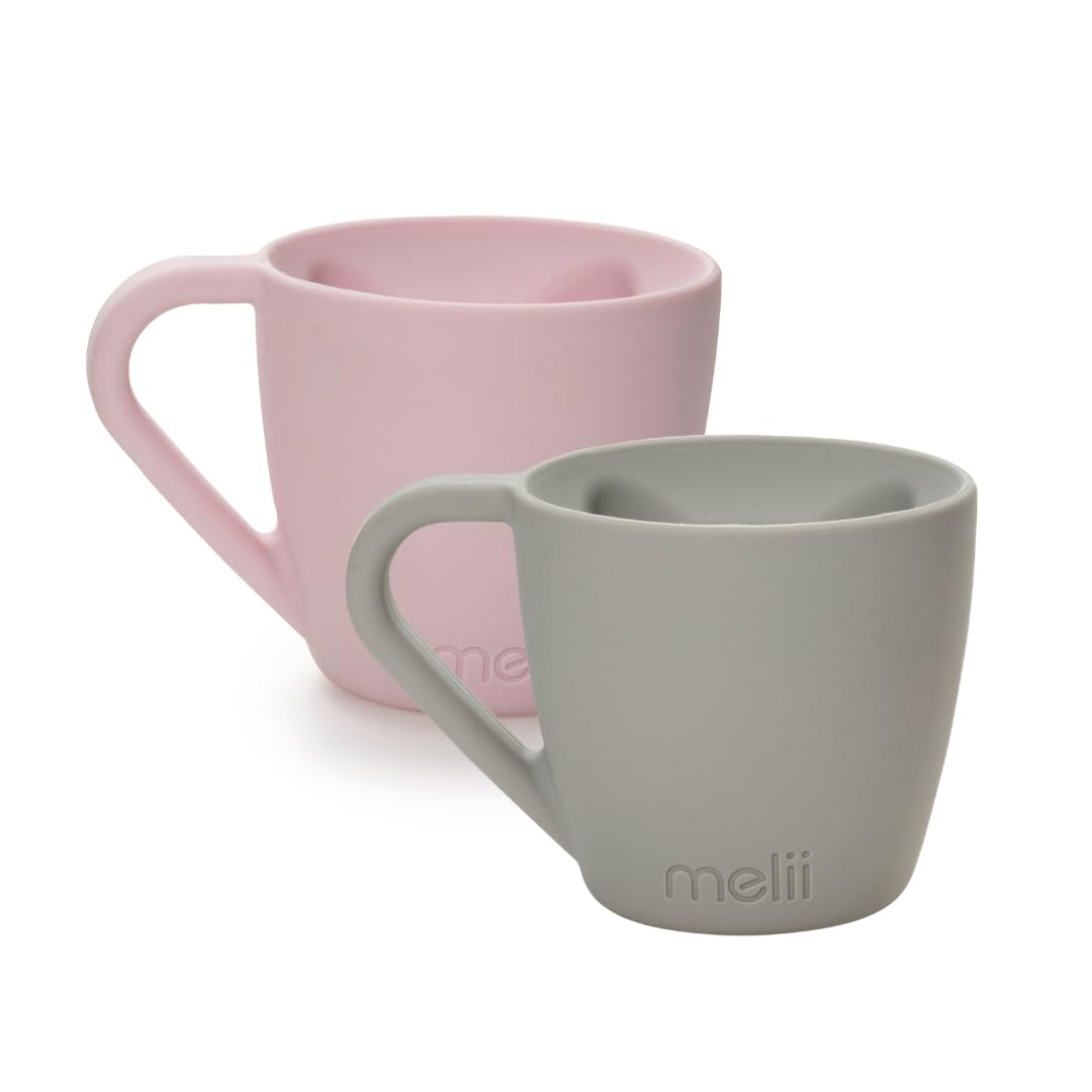 Silicone Bear Mug - Cup for Hot and Cold Beverages - Reusable Silicone Drinking Cup (Pink & Grey - 2 Pack)