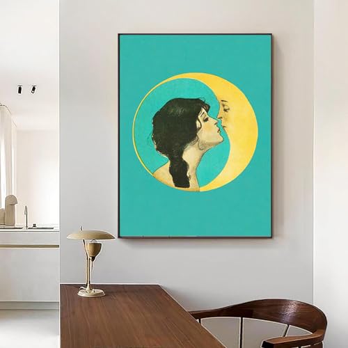 Peinture sur toile drôle lune 50x90cm avec cadre intérieur LSYALUCK