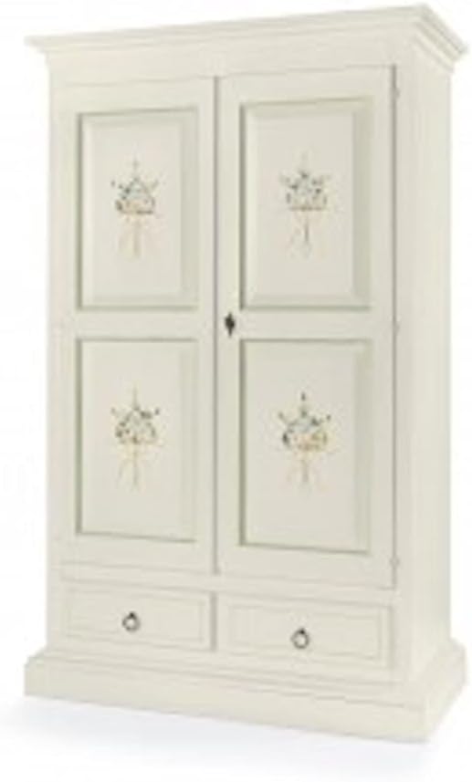Mar.c.a. Design - Armario con 2 puertas y sombrero de Gendarme recto de madera de álamo color blanco decorado, mueble de interior de arte pobre, fabricado en Italia. Medidas: 125 x 61 x 200 h