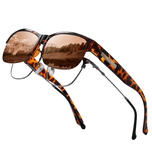 DUCO Męskie i damskie okulary przeciwsłoneczne z polaryzacją, uniseks, dla osób noszących okulary, okulary polaryzacyjne Fit over 8960, Tortoise, 63