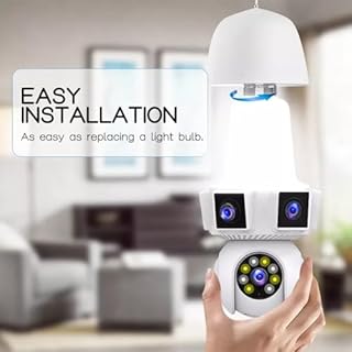 TEKXDD【Three Lens Light Bulb Security Camere, 6MP WiFi Wireless Light Bulb Camera, 2-Way Talk,Color Night Vision, Motion Tracking, Audible Alarm,TF/Cloud,Support E27 Light Bulb Socket