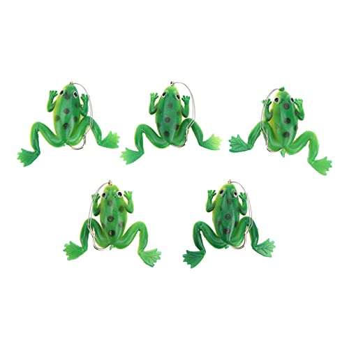 5pcs leurres de Grenouille pour la pêche à l'achigan, appâts de Natation en Caoutchouc Artificiel Doux et réaliste avec Crochet pour la pêche, pour l'eau salée d'eau Douce