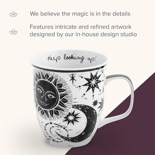 Karma Gifts 14 oz Black and White Boho Mug Celestial - Cute Coffee and Tea Mug - Ceramic Coffee Mugs for Women and Men