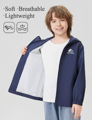 Image of Kids Rain Jacket Lightweight Waterproof Rain Coats Outerwear with Hood for Boys Girls Size 5-15