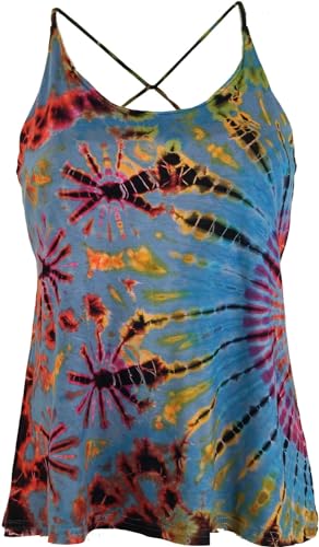 GURU SHOP Batik Hippie Top - Hellblau, Damen, Synthetisch