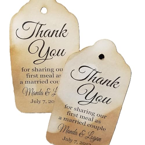 Thank You for Sharing Our First Meal as a Married Couple Personalized Tea Stained or White Card Stock Favor Tag Sets of 50 Tags Medium