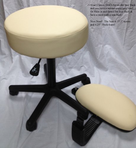 Pneumatic Rolling Adjustable Stool with Removable Backrest (Creme)