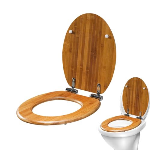 Asiento de inodoro para baño, asiento de madera moldeada cerrada, herrajes de acero inoxidable, mecanismo antipellizcos suave, fácil de limpiar, material de madera cómodo, perfecto para baños